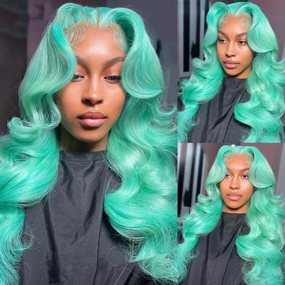Mint Green Brazilian Human Hair Wig 13X6 HD Transparent Lace Front Pre Plucked 180 250 Density Body Wave 28 Inch Wigs For Women XINXIYA WIG US Store Store ID 1103576649