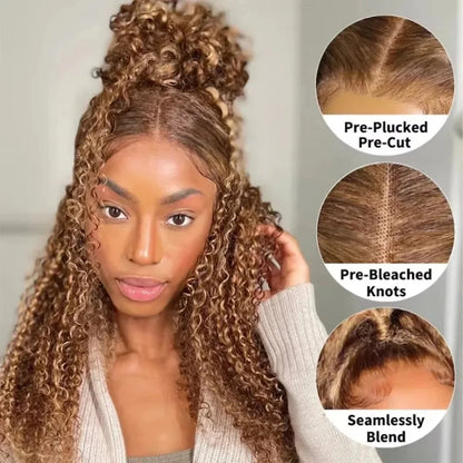 360 Full Lace Wig 427 Highlight Wig Human Hair Deep Wave Frontal Wig Honey Blonde 13X4 Curls Wigs Lace Front Frontal 250 Density SIXQUEEN Wig Store Store ID 1104602052