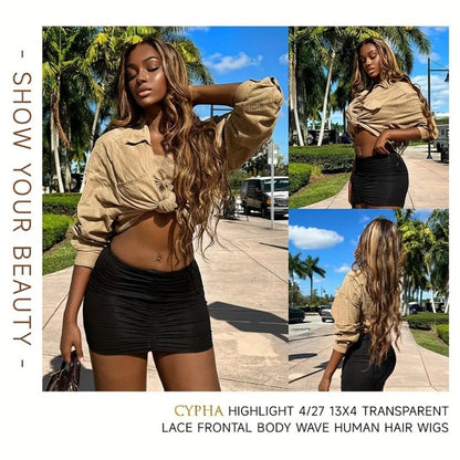 30 Inch Honey Blonde Ombre Lace Front Wig Human Hair 13x4 HD Lace Front Wig 4/27 Highlight Ombre Body Wave Lace Frontal Glueless HairStar Wigs