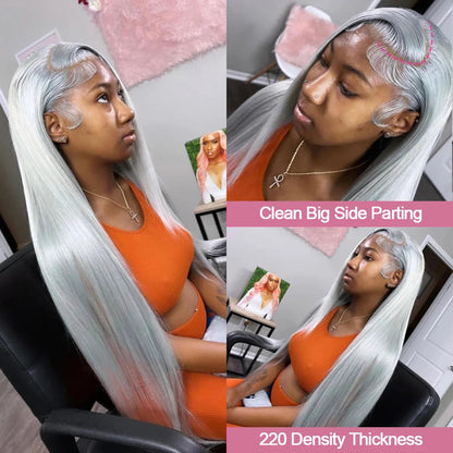 Silver Grey Straight Wigs Human Hair Vietnamese 220% Density 13x6 HD Lace Frontal Colored Wig 38 Pre Plucked With Baby Hairline Line Hair Oversea Store Store ID 1103579756