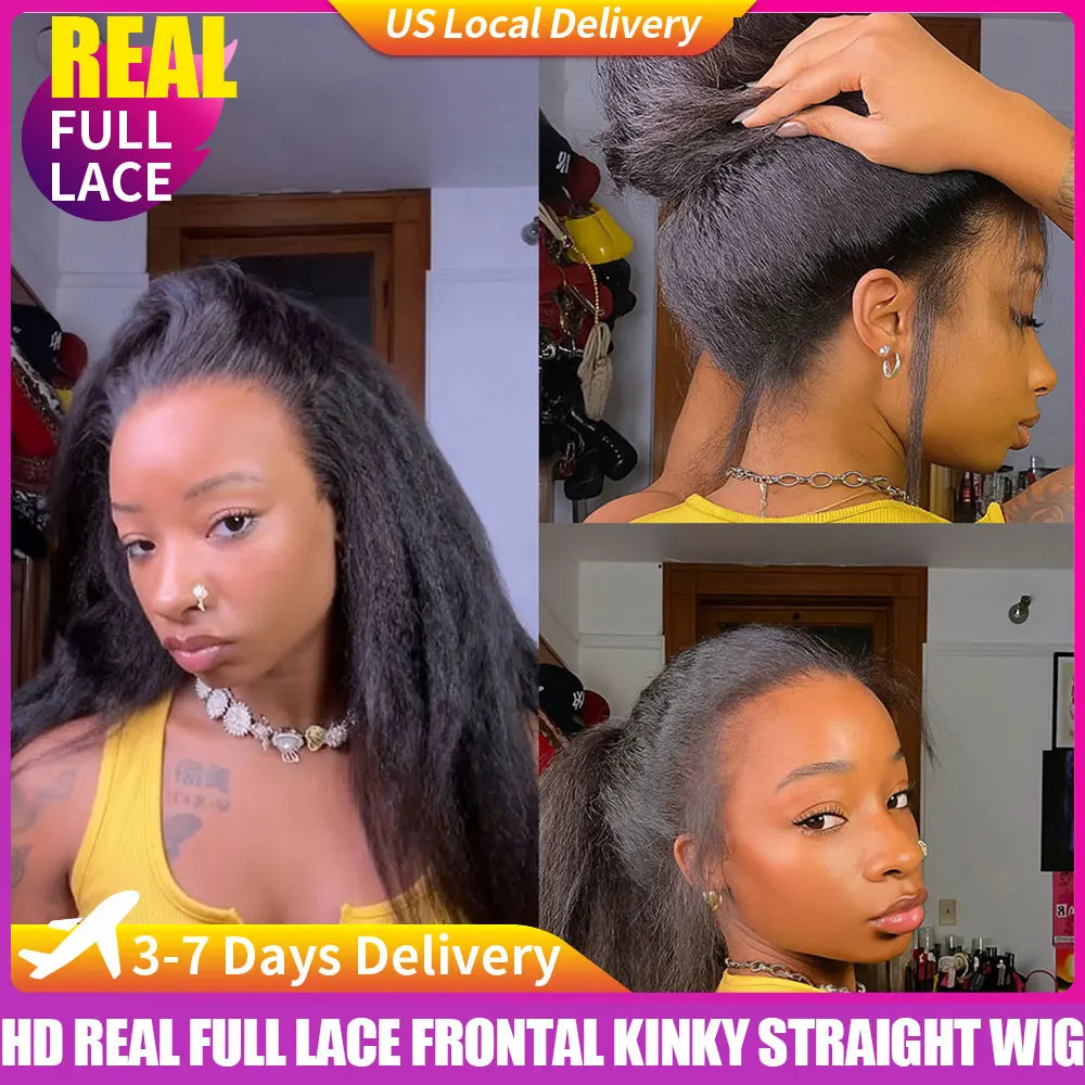 Yaki Kinky Straight 360 Full Lace Human Hair Wig with Hidden Strap Glueless Invisible Band Pre Plucked Natural Look QAANA Store Store ID 1105055089