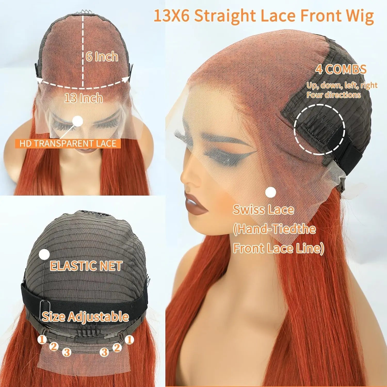 Ginger Wig Human Hair 13x6 Lace Front Wig Straight HD Transparent Pre Plucked 220% Density #350 Colored Human Hair Wig For Women HairStar Wigs
