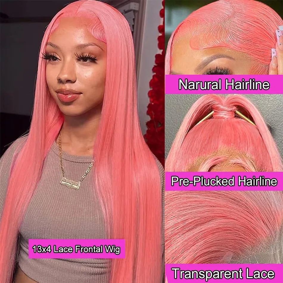 Pink Wig Straight Human Hair Wigs 13X6 Hd Lace Frontal Wig Transparent Lace Front Wig 220 Density Colored Brazilian Hair 30 Inch SANMAO Store 1104090548