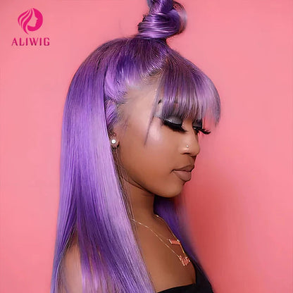 Straight Purple HD Lace Front Human Hair Wigs For Women Pre Plucked Brazilian Colored 13x4 Lace Frontal Wig Glueless Wigs Sale Aliwig Official Store 5054205