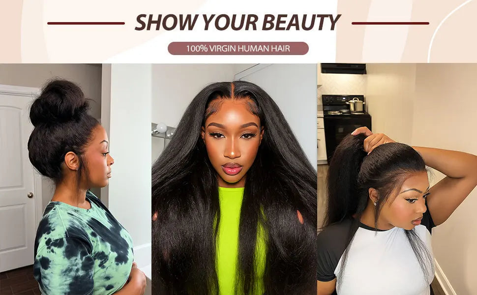Yaki Kinky Straight 360 Full Lace Human Hair Wig with Hidden Strap Glueless Invisible Band Pre Plucked Natural Look QAANA Store Store ID 1105055089