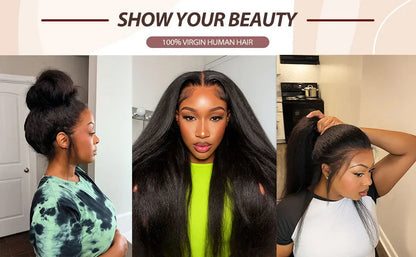 Yaki Kinky Straight 360 Full Lace Human Hair Wig with Hidden Strap Glueless Invisible Band Pre Plucked Natural Look QAANA Store Store ID 1105055089