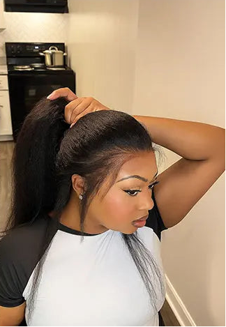 Yaki Kinky Straight 360 Full Lace Human Hair Wig with Hidden Strap Glueless Invisible Band Pre Plucked Natural Look QAANA Store Store ID 1105055089