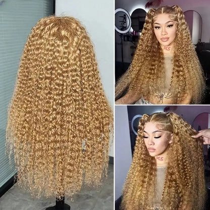 13x6 Deep Wave Lace Front Wigs Human Hair Honey Blonde HD Transparent Lace Frontal Wigs Human Hair #27 Curly Wigs Human Hair Wig HairStar Wigs