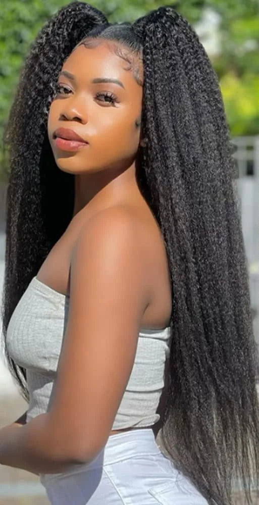 Kinky Straight Human Hair Wigs 13x4 Lace Front Human Hair Wigs For Women Brazilian Pre Plucked Yaki Straight Lace Frontal Wigs Qiwig Us Store Store ID 1104304813