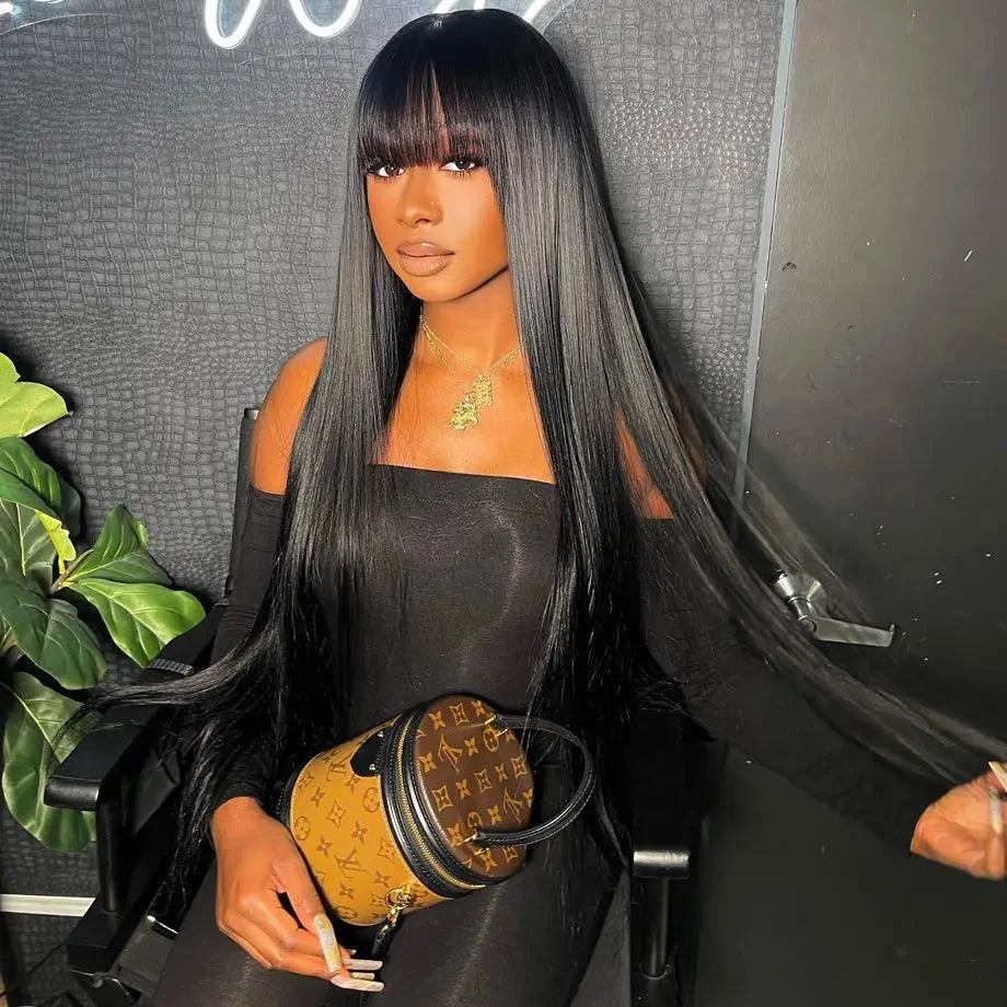 34 Inch 3X1 Middle Part Lace Wig Straight Human Hair Wigs With Bangs Brazilian Full Machine Made 100% Human Hair Wigs For Women HairStar Wigs