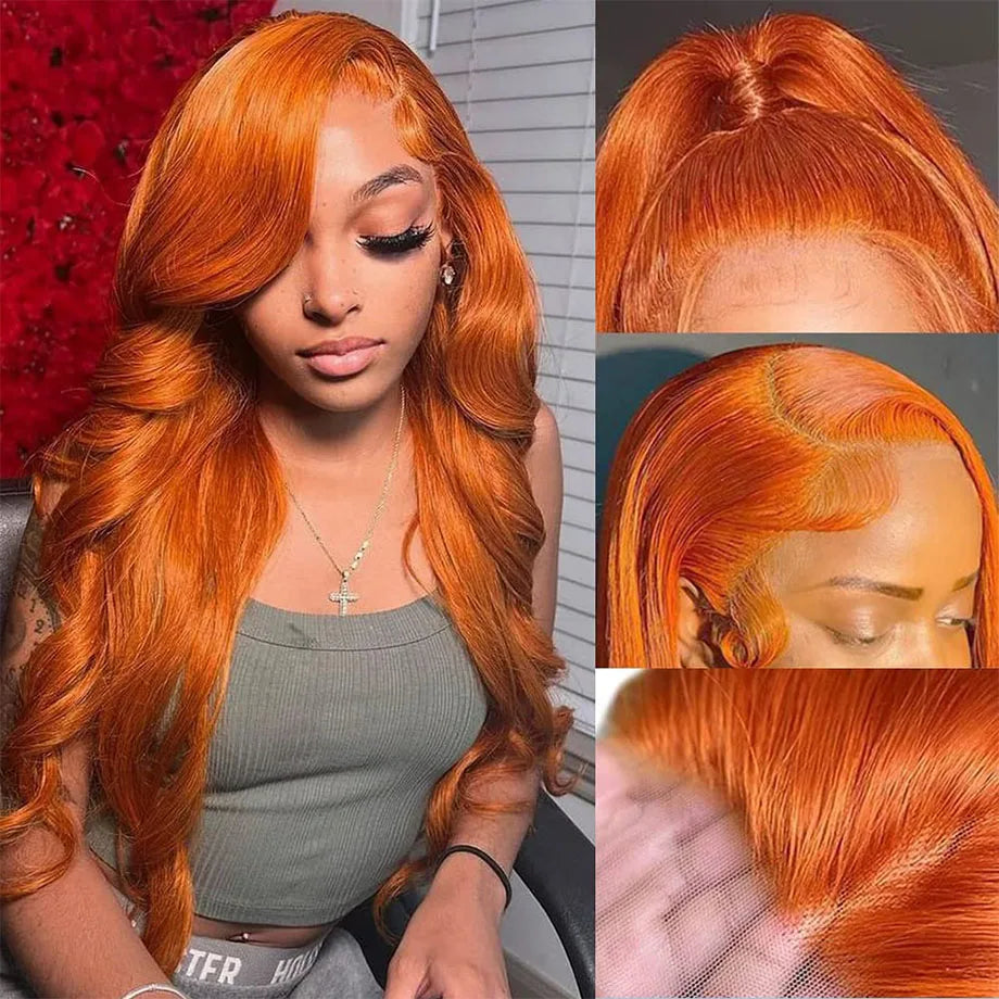 Orange Ginger Lace Front Wigs Human Hair Body Wave 13x6 HD Lace Frontal Wig Colored Brazilian Hair Wig 13x4 Transparent Lace Wig HEYJU Hair US Store Store ID 1103597371