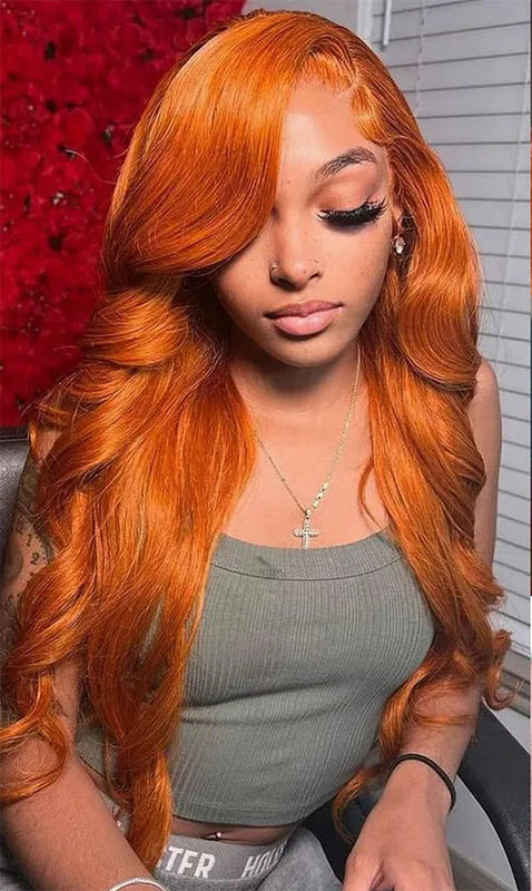 Ginger Human Hair Wig Body Wave Frontal Wig 13X6 Human Hair 30 Inch Lace Front Wigs Colored Brazilian Hair For Women 200 Density Smilegirl Wig Store ID 1104099417