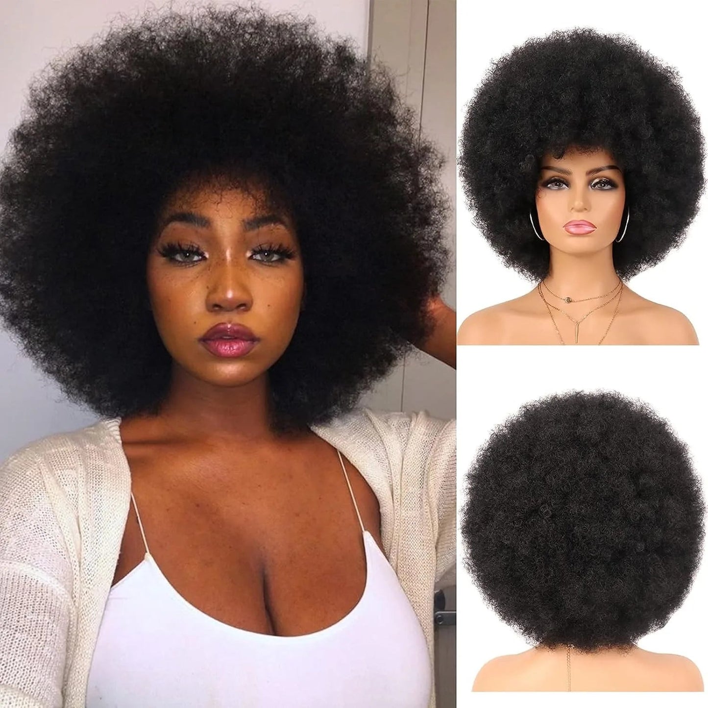 Cheap Short Fluffy Afro Curly Wigs For Women Human Hair Brazilian Hair Glueless Human Hair Afro Wigs Full Machine Made Wig Wig Queen US Store Store ID 1103587128