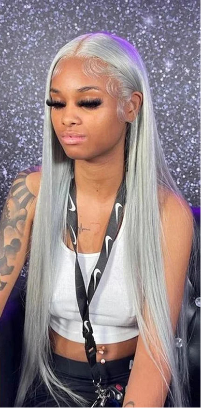 Silver Grey Straight Wigs Human Hair Brazilian 13x6 HD Lace Frontal Colored 613 Wigs Pre Plucked With Baby Hairline 200% Density Hairsoboom Store Store no.: 1103586186