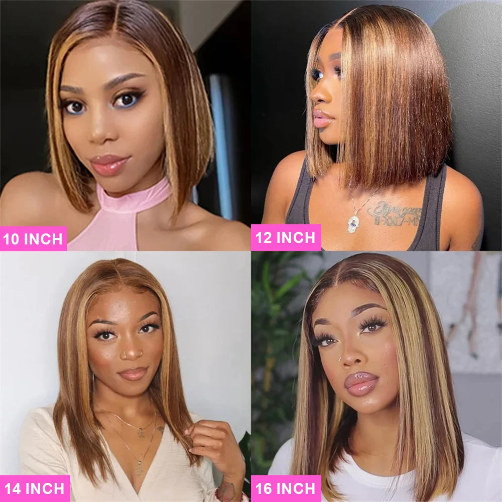 Highlight Wear Go Glueless Human Hair Straight Short Bob Wig P4/27 Colored 7x5 13x4 HD Lace Frontal Glueless Wigs Ready to Wear Store name Classyhair Store Store ID 1103578707