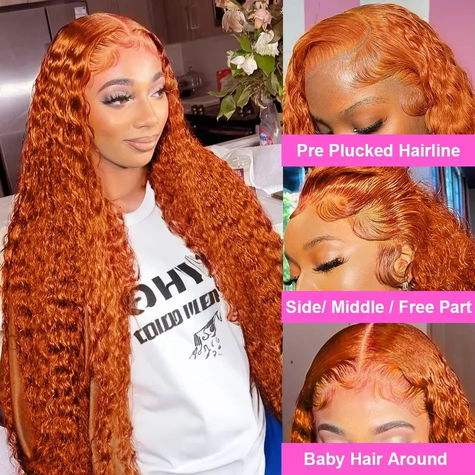 Orange Ginger 13x6 hd Lace Frontal Human Hair Curly Wigs Deep Wave 13x4 Lace Front Wig for Women Choice 30 inch Colored Wigs HEYJU Hair US Store Store ID 1103597371