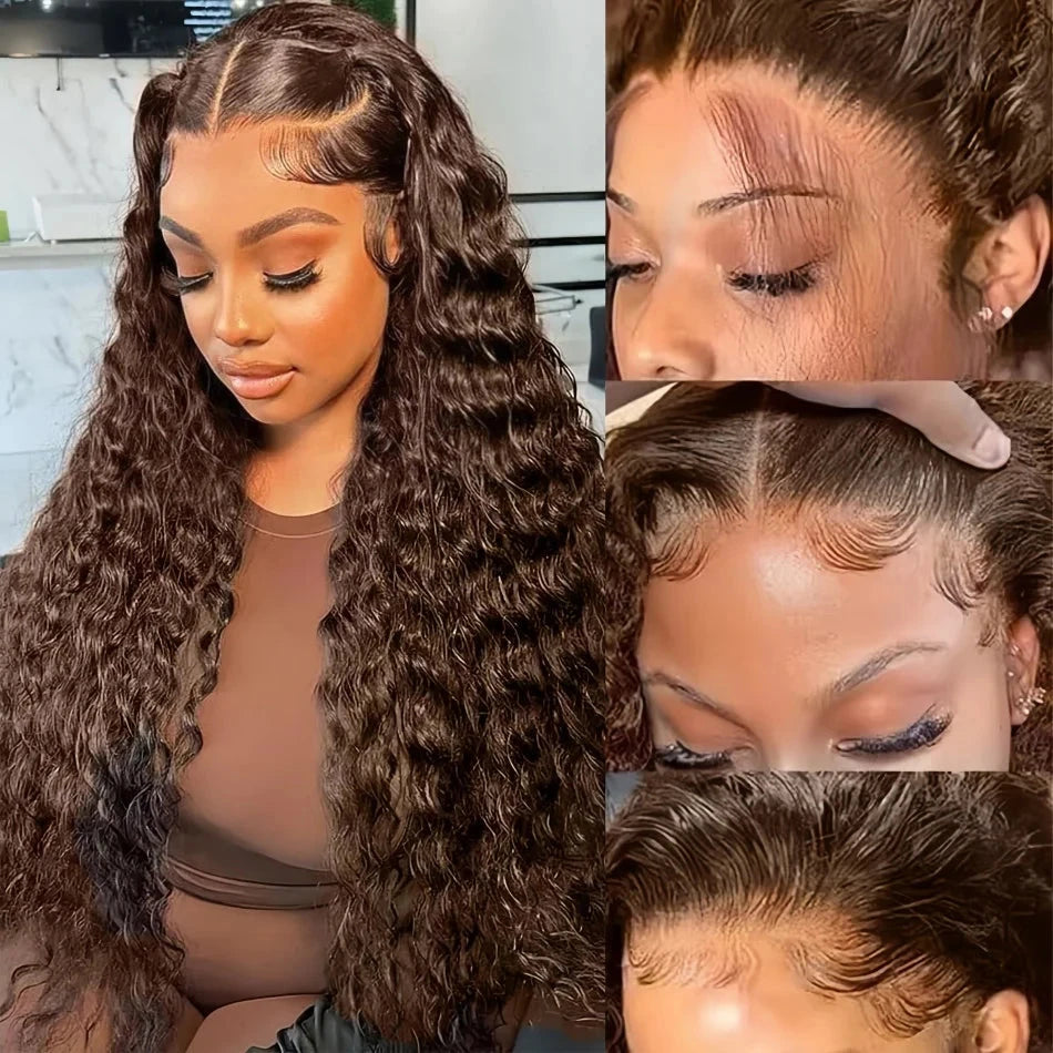 200 Density Water Wave Curly Wigs Human Hair Chocolate Brown 13x4 13x6 Hd Lace Frontal Wig 100% Colored Deep Wave Lace Front Wig Lowell Lace Wig Store 1105062522
