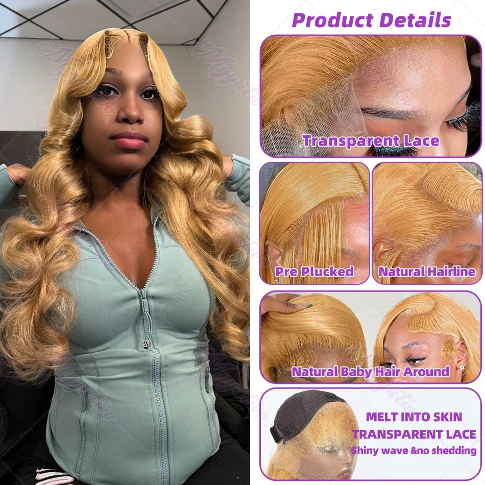#27 Honey Blonde Wig Human Hair 100% Brazilian Body Wave Lace Front Wigs 13X6 Hd Lace Frontal Wig 250 Density Preplucked 30 Inch SIXQUEEN Wig Store Store ID 1104602052