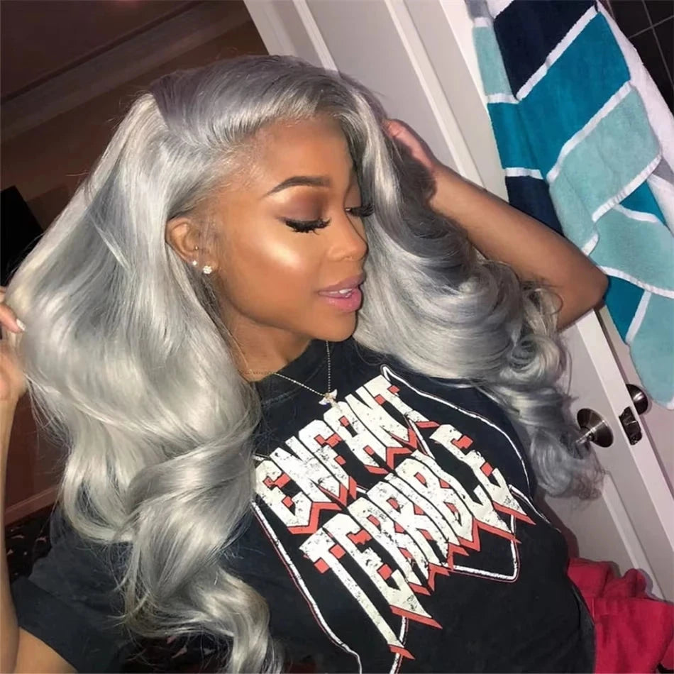 13x6 Silver Grey Colored Lace Front Wigs For Women 613 Blonde Body Wave Lace Frontal Human Hair Wig Pre Plucked Highlight Ombre CEXXY Hair Oversea Store Store ID 1103580741