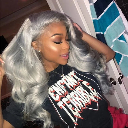 13x6 Silver Grey Colored Lace Front Wigs For Women 613 Blonde Body Wave Lace Frontal Human Hair Wig Pre Plucked Highlight Ombre CEXXY Hair Oversea Store Store ID 1103580741