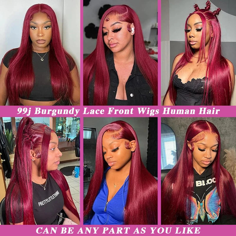 99j Burgundy Bone Straight Lace Front Human Hair Wig 36 Inch 13x6 Pre Plucked Premium Red Straight Lace Frontal Human Hair Wig Sierde Hair Store Store ID 1104033622