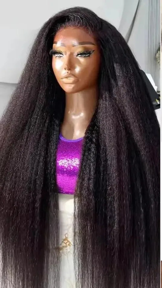 Kinky Straight Human Hair Wig 360 HD Lace Front Wigs Human Hair 200% Density Straight Human Hair Wigs For Women Natural Black HairStar Wigs
