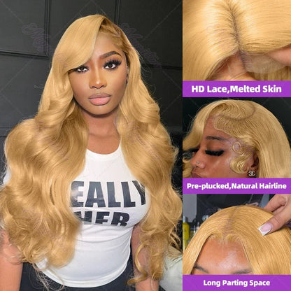 #27 Honey Blonde Wig Human Hair 100% Brazilian Body Wave Lace Front Wigs 13X6 Hd Lace Frontal Wig 250 Density Preplucked 30 Inch SIXQUEEN Wig Store Store ID 1104602052