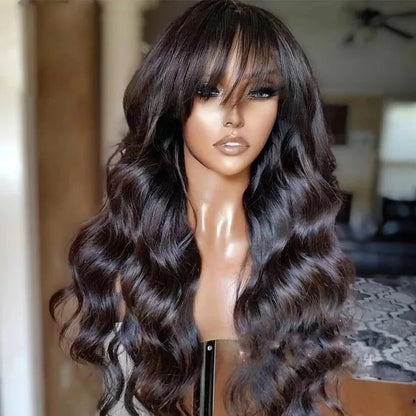Body Wave Wig With Bangs 220 Density 3x1 middle part lace wig Brazilian Machine Made Human Hair For Black Women Daily Styling SIXQUEEN Wig Store Store ID 1104602052