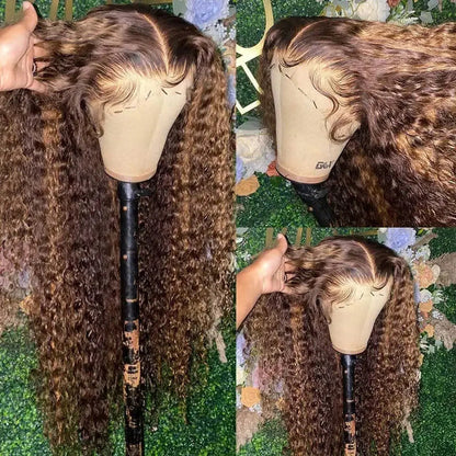 Curly Highlight Wig Human Hair HD Invisi-Strap 360 Full Lace Wig Pre Plucked 13x4 13x6  Deep Wave Lace Frontal Wigs For Women Finros Wig Store 1103412007