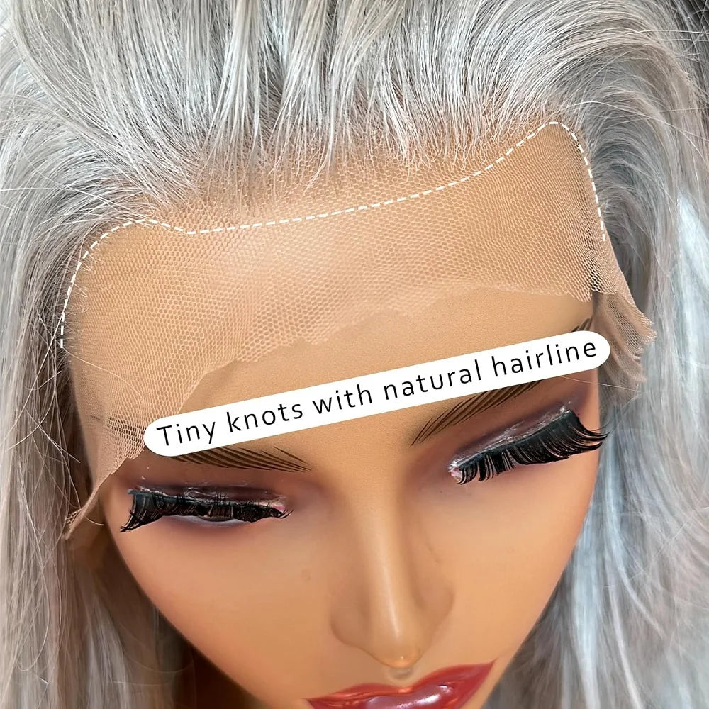 Silver Grey Straight Wigs Human Hair Vietnamese 220% Density 13x6 HD Lace Frontal Colored Wig 38 Pre Plucked With Baby Hairline Line Hair Oversea Store Store ID 1103579756