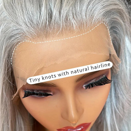 Silver Grey Straight Wigs Human Hair Vietnamese 220% Density 13x6 HD Lace Frontal Colored Wig 38 Pre Plucked With Baby Hairline Line Hair Oversea Store Store ID 1103579756