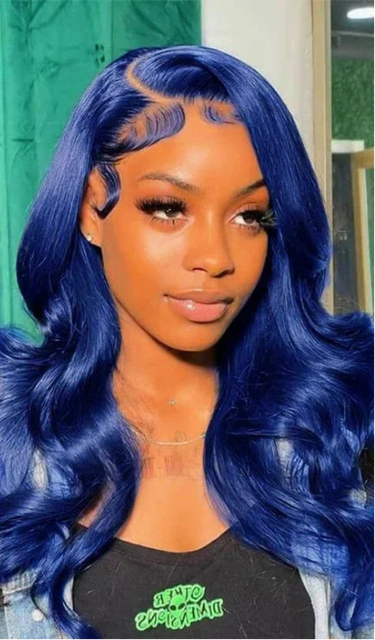 Dark Blue 13x4 HD Lace Front Human Hair Wigs For Women Pre Plucked Blue Body Wave Transparent Lace Frontal Wigs 100% Human Hair Qiwig Us Store Store ID 1104304813