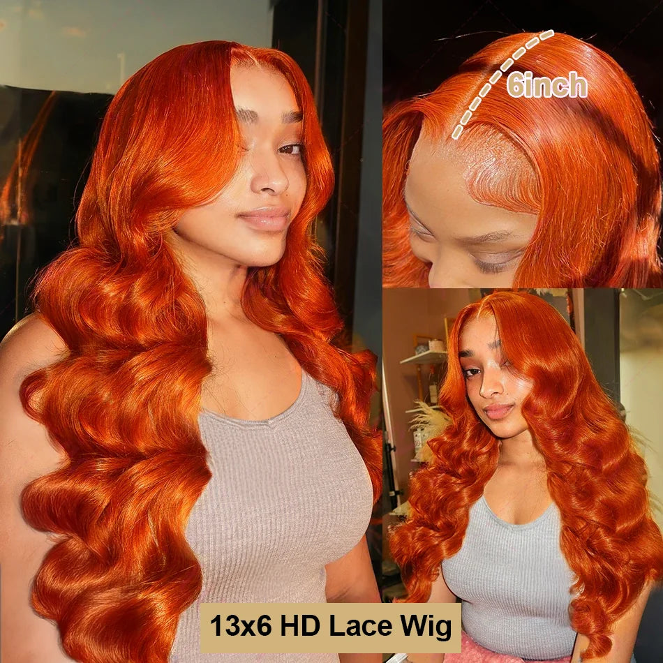 Orange Ginger Lace Front Wigs Human Hair Body Wave 13x6 HD Lace Frontal Wig Colored Brazilian Hair Wig 13x4 Transparent Lace Wig HEYJU Hair US Store Store ID 1103597371