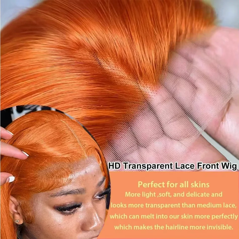 200 Density Ginger 13x6 Hd Lace Frontal Human Hair Wig 13x4 hd Lace Orange Ginger Colored Straight Human Hair Wigs for Women Lowell Locks Store 1105167529