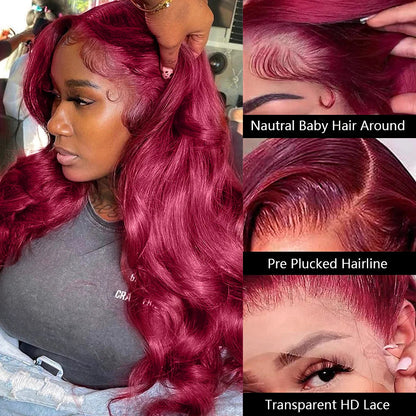 99j Burgundy Body Wave  13x4 Lace Frontal Wigs Human Hair body Wave 13x6 Lace Frontal Wigs 100% Human Hair Red Wine Colored Wig Store name Varlea US Store Store ID 1103575562