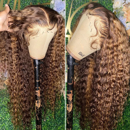 13x4 Highlight Wig Curly Human Hair Wig Honey Blonde Lace Front Wigs For Black Women Ombre Colored 13x6 Deep Wave HD Frontal Wig Hairvev US Store Store Store ID 1104092759