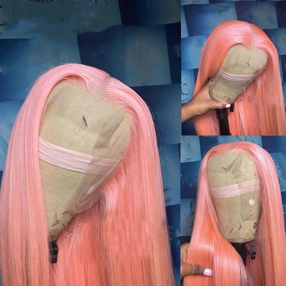 Pink Wig Straight Human Hair Wigs 13X6 Hd Lace Frontal Wig Transparent Lace Front Wig 220 Density Colored Brazilian Hair 30 Inch SANMAO Store 1104090548