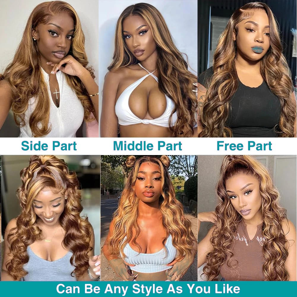 4/27 Ombre Colored 13x6 HD Lace Front Wigs Human Hair Pre Plucked With Baby Hair 200 Density Highlight Body Wave Frontal Wigs Dosacia Store Store ID 1104310464