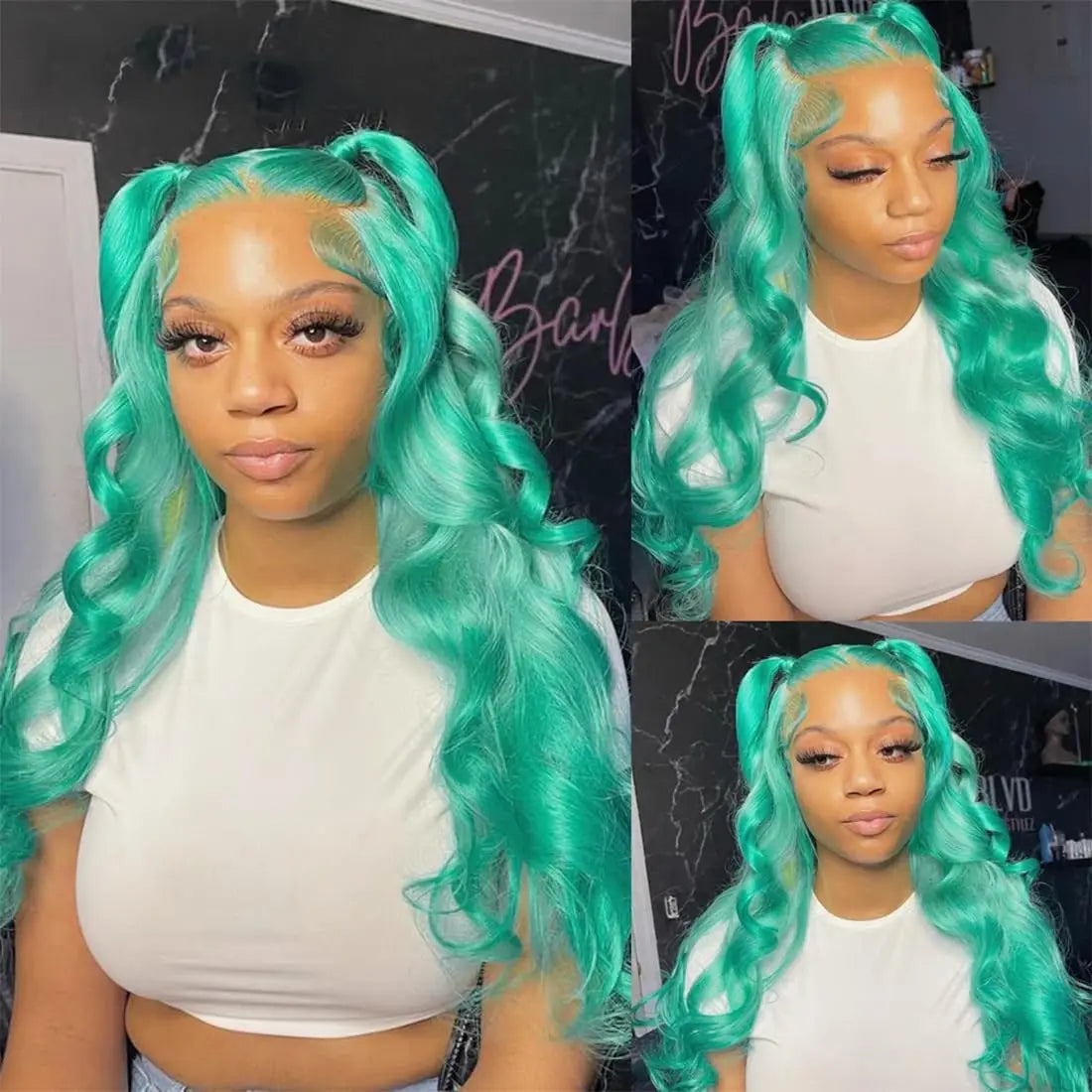 Mint Green Brazilian Human Hair Wig 13X6 HD Transparent Lace Front Pre Plucked 180 250 Density Body Wave 28 Inch Wigs For Women XINXIYA WIG US Store Store ID 1103576649