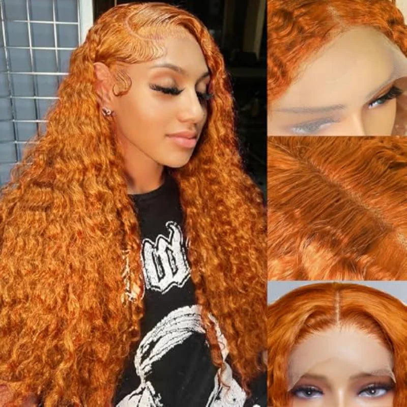 Orange Ginger 13x6 hd Lace Frontal Human Hair Curly Wigs Deep Wave 13x4 Lace Front Wig for Women Choice 30 inch Colored Wigs HEYJU Hair US Store Store ID 1103597371