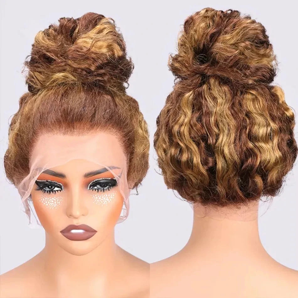 360 Full Lace Wig 427 Highlight Wig Human Hair Deep Wave Frontal Wig Honey Blonde 13X4 Curls Wigs Lace Front Frontal 250 Density SIXQUEEN Wig Store Store ID 1104602052