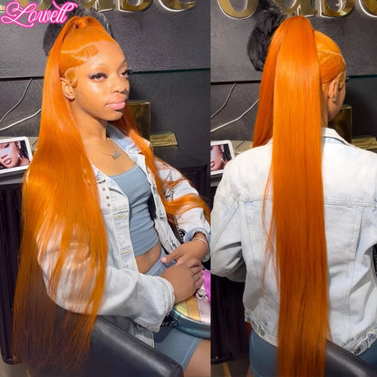 200 Density Ginger 13x6 Hd Lace Frontal Human Hair Wig 13x4 hd Lace Orange Ginger Colored Straight Human Hair Wigs for Women Lowell Locks Store 1105167529