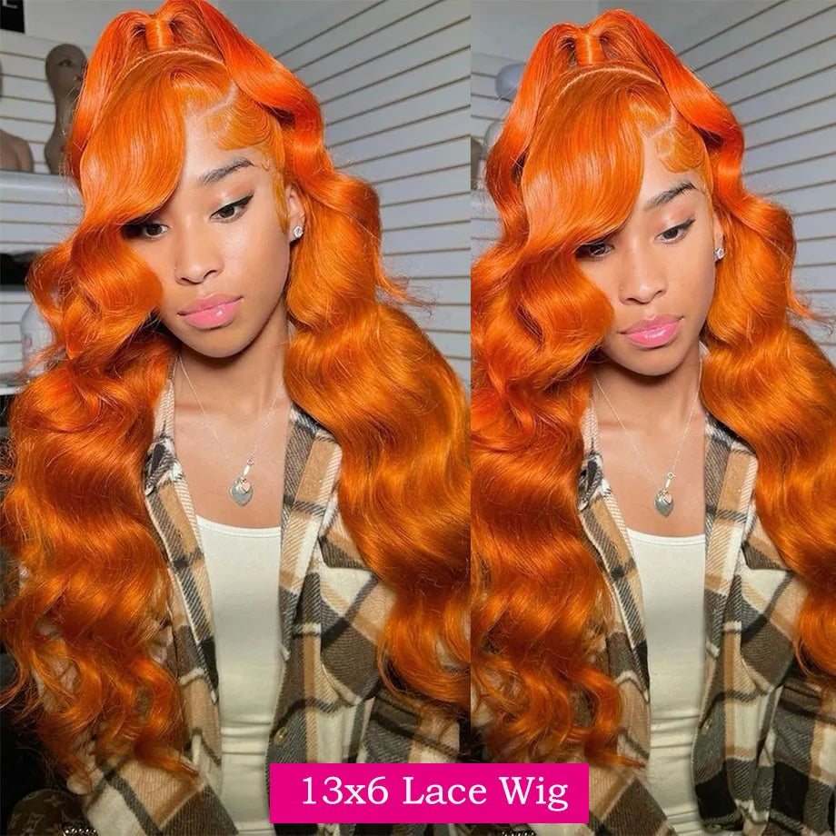Orange Ginger Lace Front Wigs Human Hair Body Wave 13x6 HD Lace Frontal Wig Colored Brazilian Hair Wig 13x4 Transparent Lace Wig HEYJU Hair US Store Store ID 1103597371