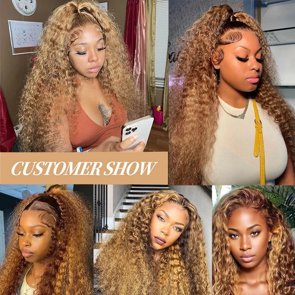 200 High Density Deep Wave Highlight 13x4 13x6 HD Lace Frontal Water Wave Wig Brazilian 100% Colored P4/27 Curly Human Hair Wigs Lowell Lace Wig Store 1105062522