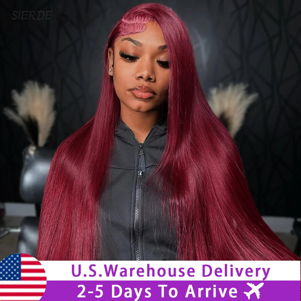 99j Burgundy Bone Straight Lace Front Human Hair Wig 36 Inch 13x6 Pre Plucked Premium Red Straight Lace Frontal Human Hair Wig Sierde Hair Store Store ID 1104033622