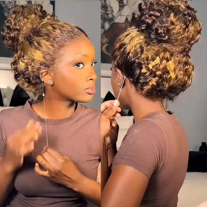 Curly Highlight Wig Human Hair HD Invisi-Strap 360 Full Lace Wig Pre Plucked 13x4 13x6  Deep Wave Lace Frontal Wigs For Women Finros Wig Store 1103412007