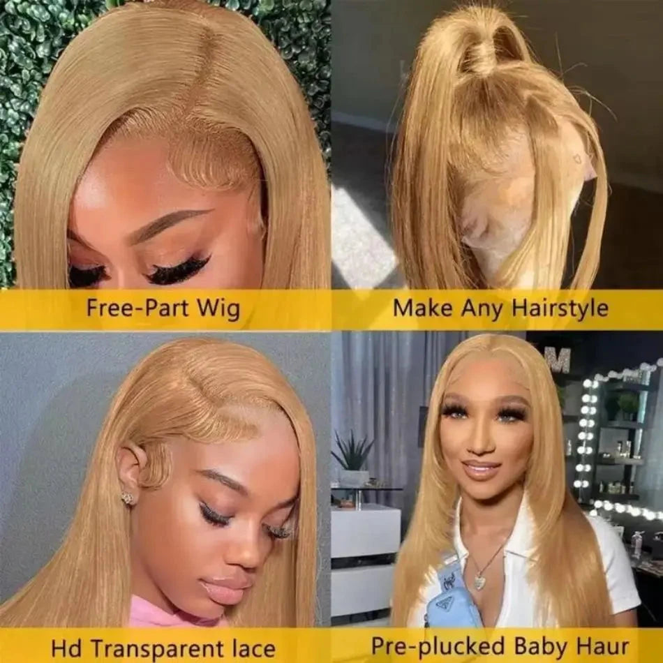 Straight Human Hair Wigs 27 Honey Blonde 13X6 Hd Lace Frontal Wig 100% Human Hair 230 Density Pre Plucked Brazilian Wigs 38 Inch Afybea GlowHair Store 1105053546