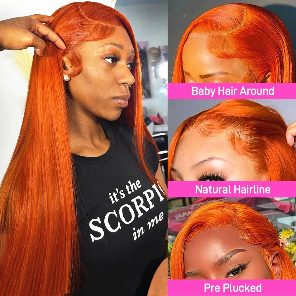 Silkwave 36 Inches Straight Ginger Orange Lace Front Human Hair Wig 13x4 13x6 HD Lace Frontal Colored Wigs Prep lucked For Women Silkwave Official Store 911103017