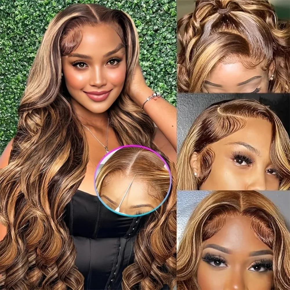 30 Inch Honey Blonde Ombre Lace Front Wig Human Hair 13x4 HD Lace Front Wig 4/27 Highlight Ombre Body Wave Lace Frontal Glueless HairStar Wigs