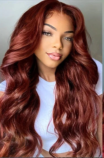 180 Density Reddish Brown 13x4 Body Wave Brazilian Virgin Hair HD Transparent Lace wig Frontal Wig Pre plucked Wig For Women Wig Queen US Store Store ID 1103587128